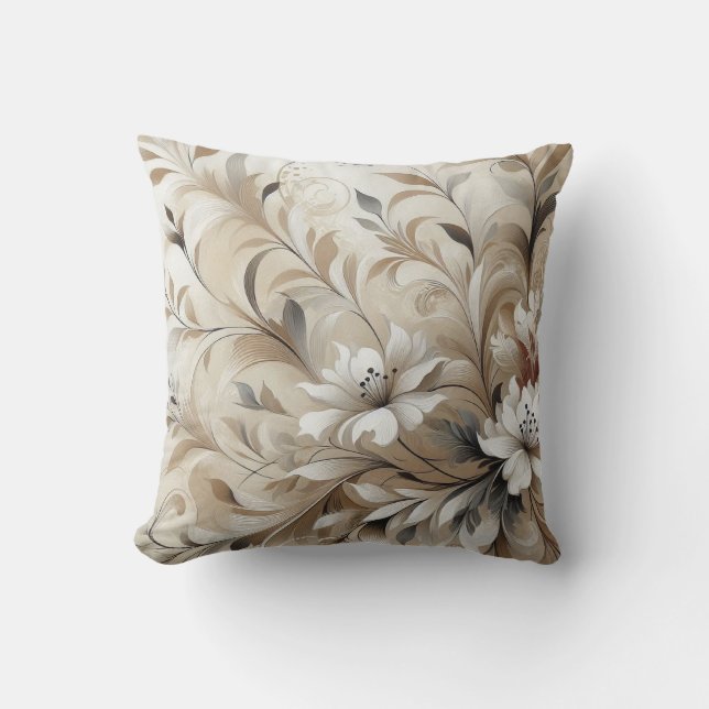 Modern Beige Flowers 4 Poster Cushion (Front)