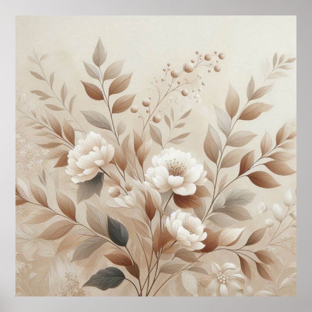 Modern Beige Flowers 7 Poster (Front)