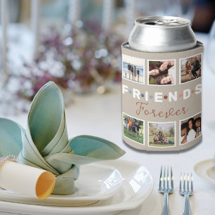 Modern Beige Friends Forever Photo Collage Can Cooler