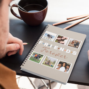Modern Beige Friends Forever Photo Collage Notebook