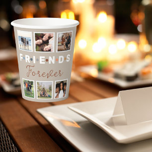 Modern Beige Friends Forever Photo Collage Paper Cups