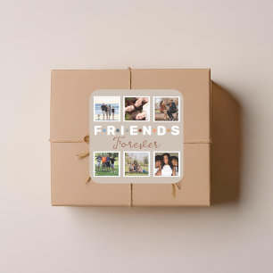 Modern Beige Friends Forever Photo Collage Square Sticker
