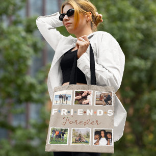Modern Beige Friends Forever Photo Collage Tote Bag