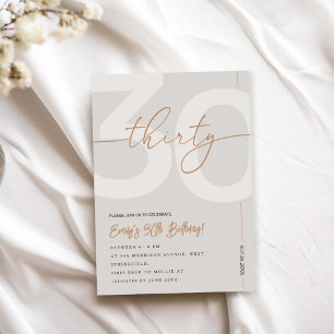 Modern Beige & Gold 30th Birthday Invitation