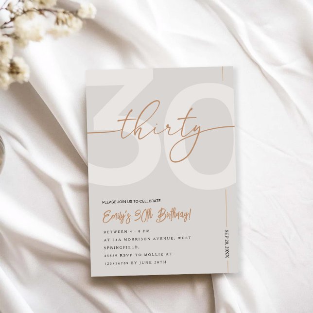 Modern Beige & Gold 30th Birthday Invitation (Creator Uploaded)