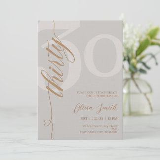 Modern Beige & Gold 30th Birthday Party Invitation