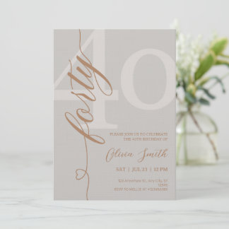 Modern Beige & Gold 40th Birthday Party Invitation
