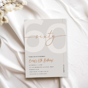 Modern Beige & Gold 60th Birthday Invitation