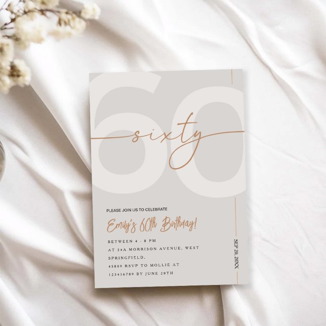Modern Beige & Gold 60th Birthday Invitation (Creator Uploaded)