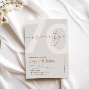 Modern Beige & Gold 70th Birthday Invitation