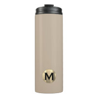Modern Beige Gold Monogram Thermal Tumbler