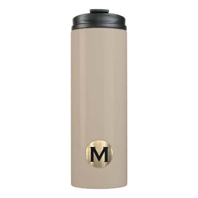 Modern Beige Gold Monogram Thermal Tumbler (Front)