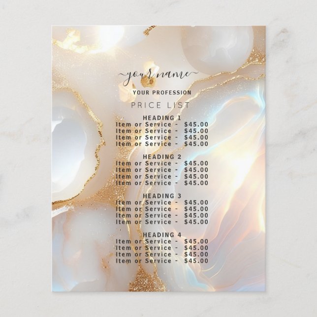 Modern Beige gold opal stone Price List Menu (Front)