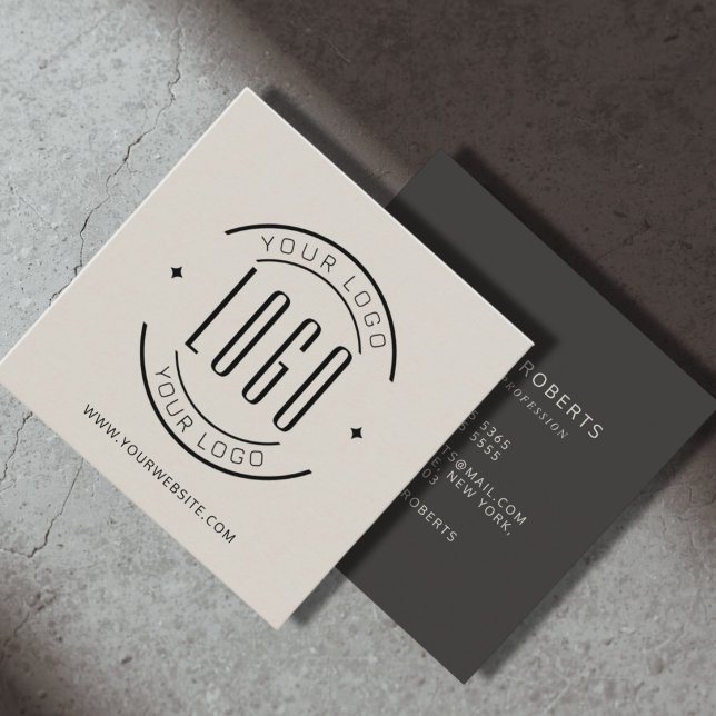 Modern beige gray simple add your logo square business card (Creator Uploaded)