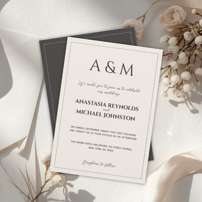 Modern beige grey minimalist wedding invitation (Creator Uploaded)