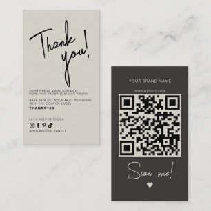 Modern beige grey order thank you QR code Business Card