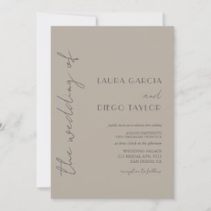 Modern Beige Grey Wedding Invitation