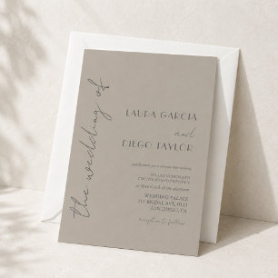 Modern Beige Grey Wedding Invitation