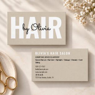 Modern Beige Hair Stylist Script Hairdresser Beige Business Card
