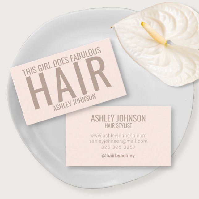Modern beige hair stylist typography  business card (Creator Uploaded)