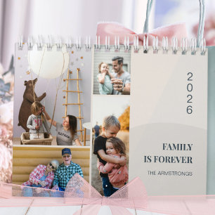 Modern Beige Japandi Family Photo Collage Calendar