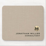Modern Beige Linen Brushed Gold Monogram Mouse Pad<br><div class="desc">Add a touch of sophistication to your workspace with this personalised beige and gold monogram mouse pad. The classic block typography and brushed metallic gold monogram medallion with your initial, name, and title or text of your choice make it a perfect accessory for your home or office. The smooth surface...</div>