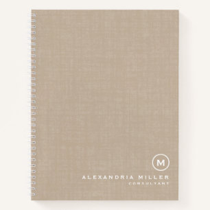 Modern Beige Linen Minimal Monogram Notebook