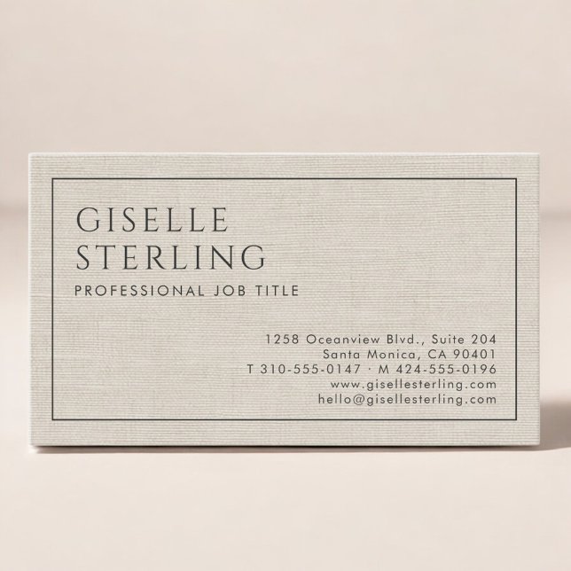 Modern Beige Linen Professional Luxury Minimalist  Business Card (Creator Uploaded)