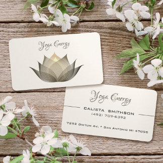 Modern Beige Lotus Flower Art Elegant Unique Yoga Business Card