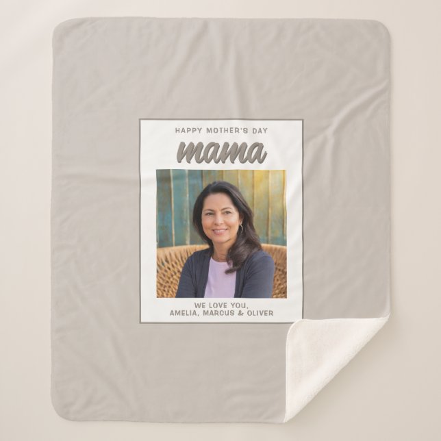 Modern Beige Mama Kids Photo Mother's Day  Sherpa Blanket (Front)