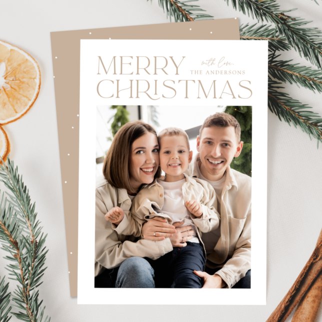 Modern Beige Merry Christmas Photo Holiday Card (Creator Uploaded)