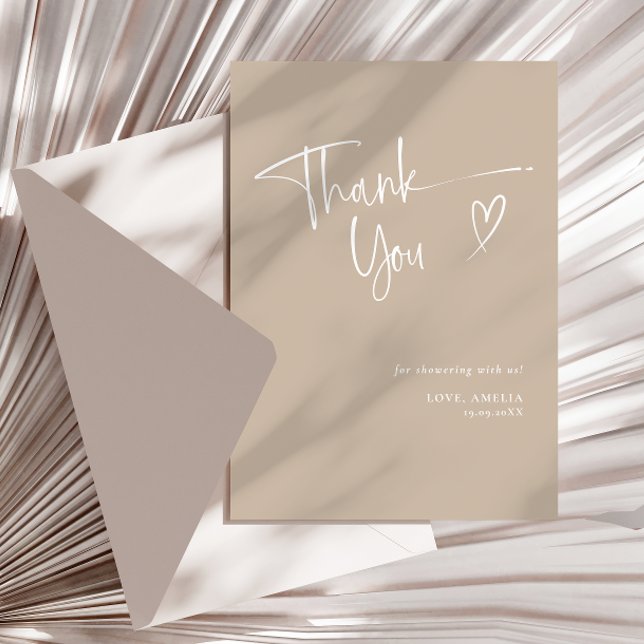 Modern Beige Minimalist Heart Baby Shower Thank You Card (Creator Uploaded)