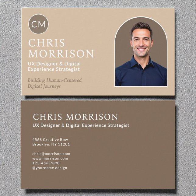 Modern Beige Minimalist Simple Professional Photo Business Card (Creator Uploaded)