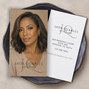 Modern Beige Monogram Lawyer Attorney Photo Business Card