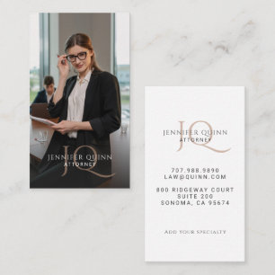 Modern Beige Monogram Lawyer Attorney Photo Business Card
