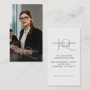 Modern Beige Monogram Lawyer Attorney Photo Business Card