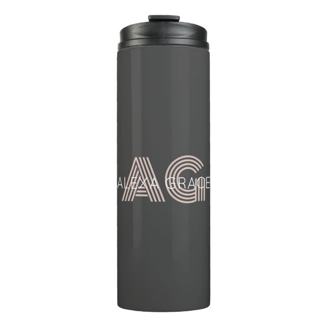 Modern Beige Monogram Thermal Tumbler (Front)