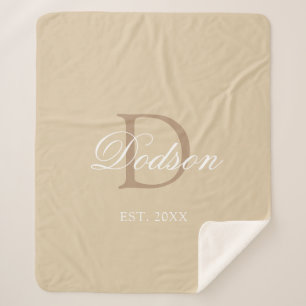 Modern Beige Newlywed Established Year Monogram Sherpa Blanket