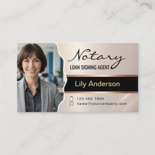 Modern Beige Notary Portrait Loan Signing Agent Business Card