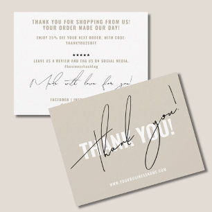 Modern beige packaging insert  thank you card