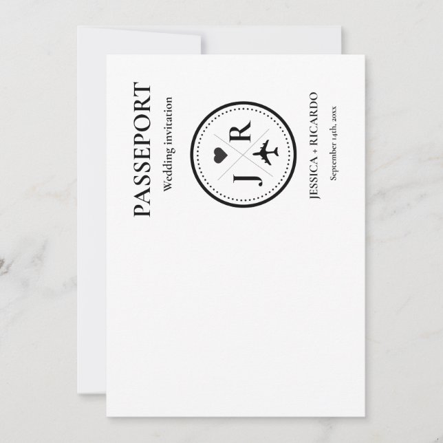 Modern Beige passport  Monogram Wedding invitation (Front)