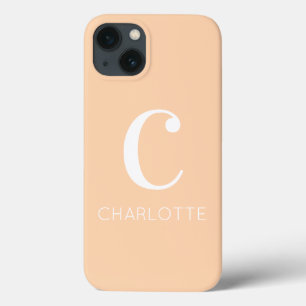 Modern Beige Personalised Name Monogram iPhone 13 Case