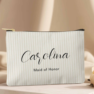 Modern Beige Petite Pinstripes Bridesmaid  Accessory Pouch