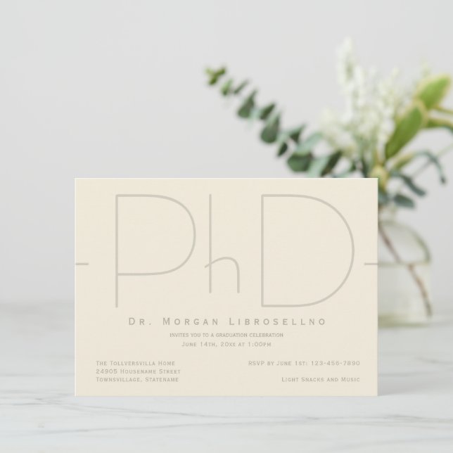 Modern Beige PhD Graduation Invitation (Standing Front)