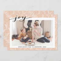 Modern Beige Pine Boughs Elegant Script JOY Simple