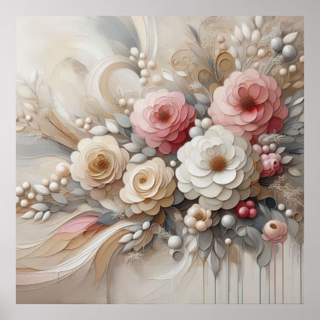 Modern Beige-Pink Flowers 32 Poster (Front)