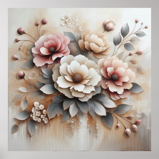 Modern Beige-Pink Flowers 36 Poster (Front)