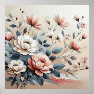 Modern Beige-Pink Flowers 40 Poster