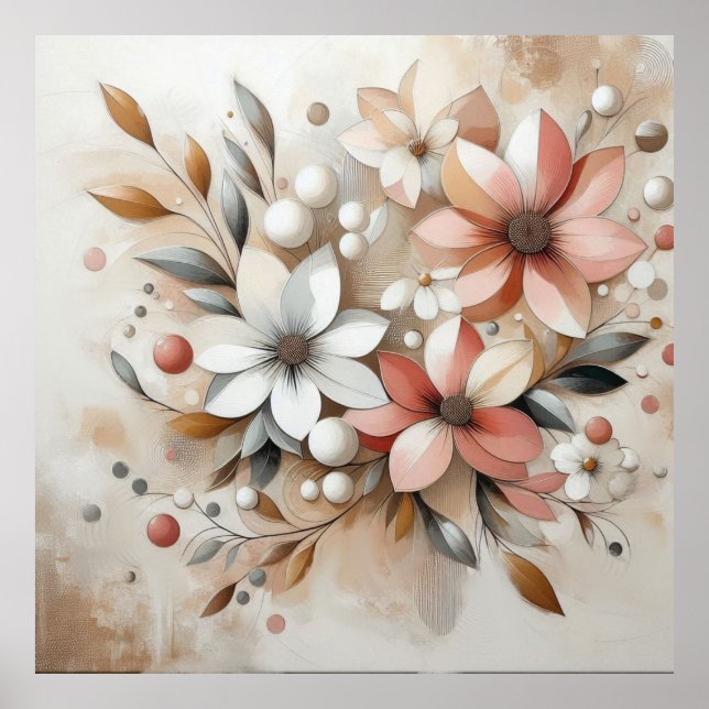 Modern Beige-Pink Flowers 44 Poster (Front)