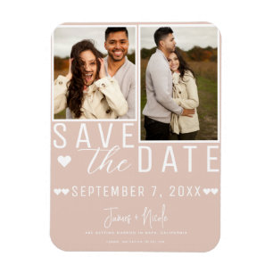 Modern Beige Pink Save the Date 2 Photo Wedding Magnet